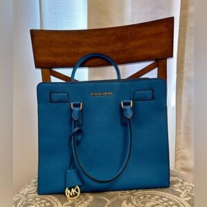 Michael Kors Blue Satchel with Gold Accents